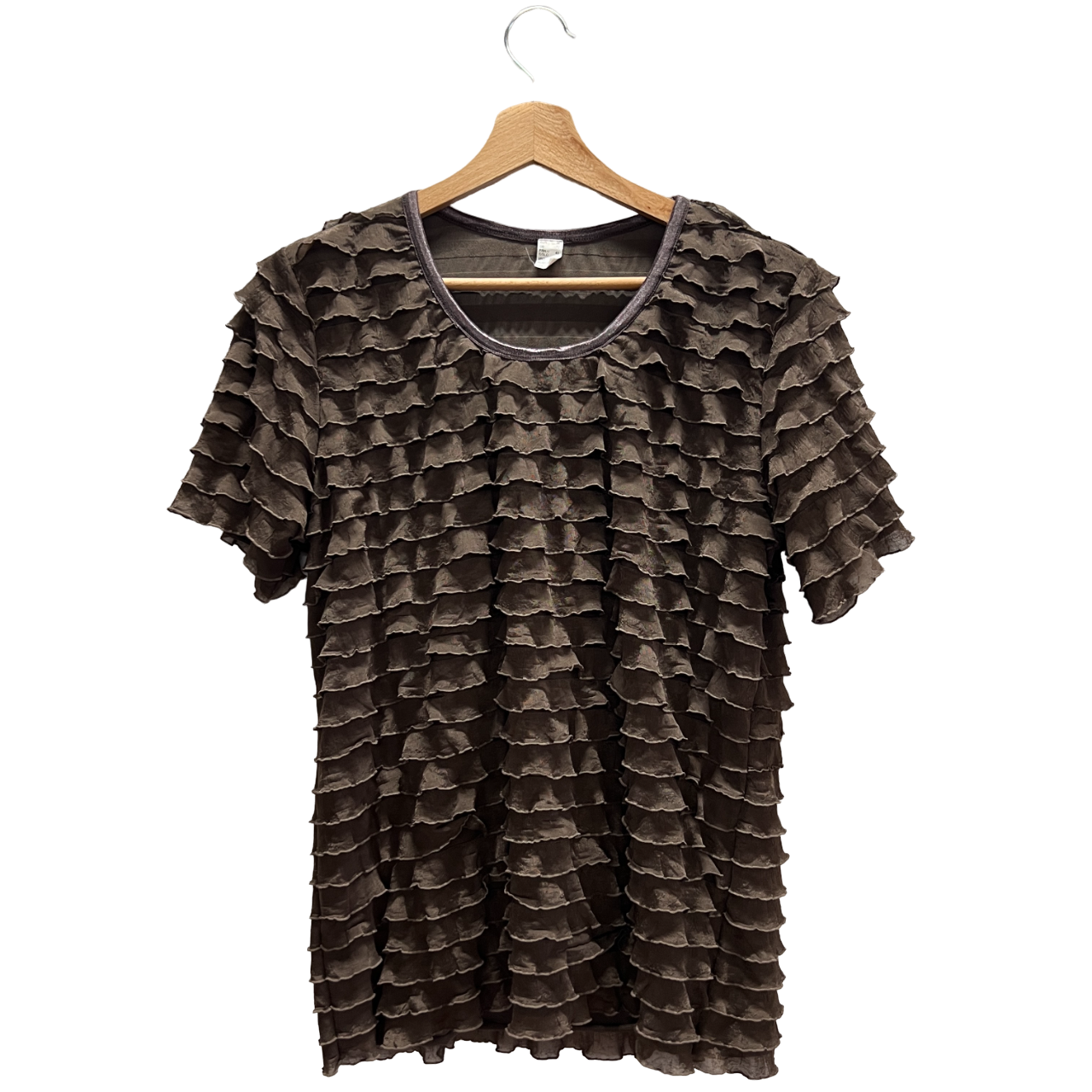 T-shirt marrone con balze
