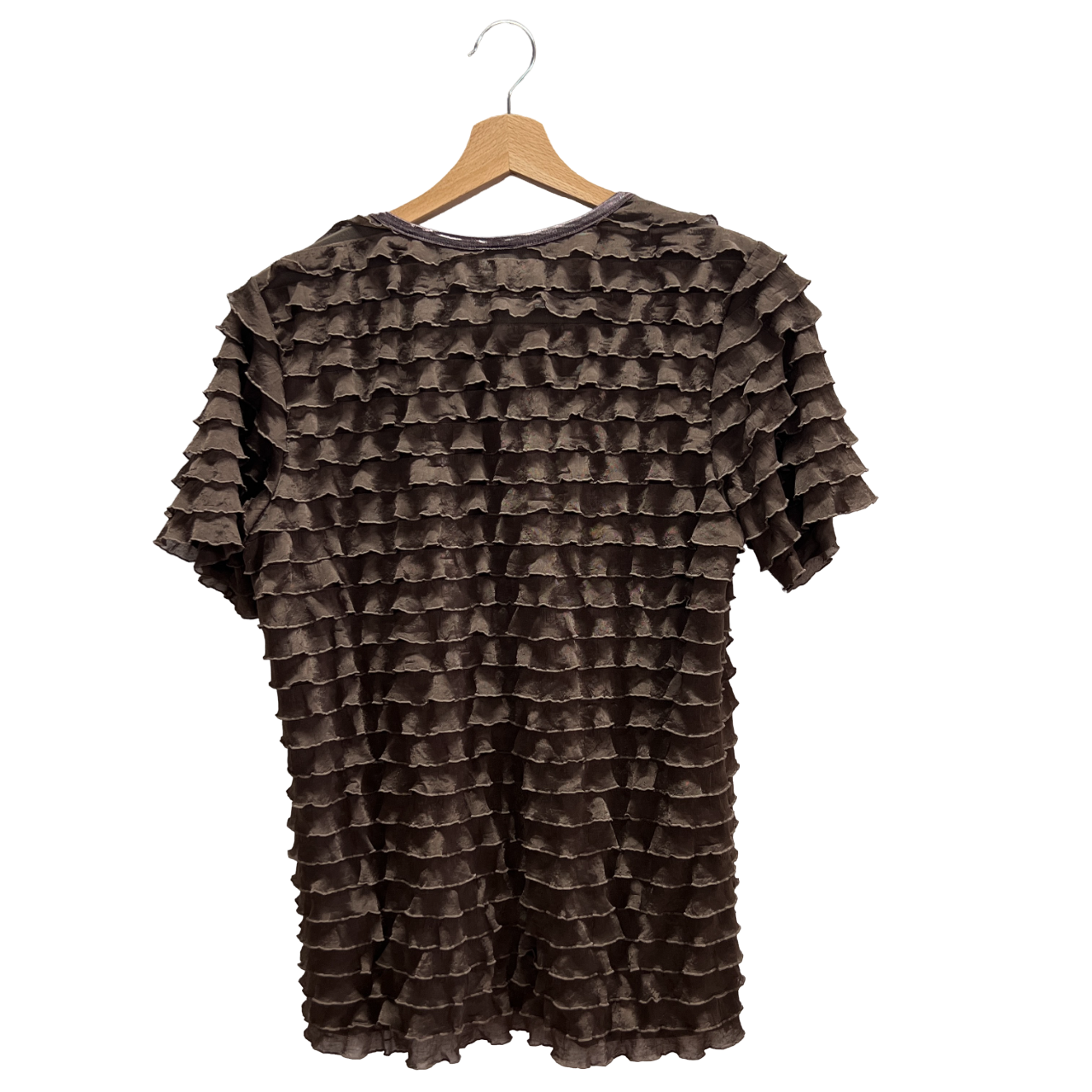 T-shirt marrone con balze