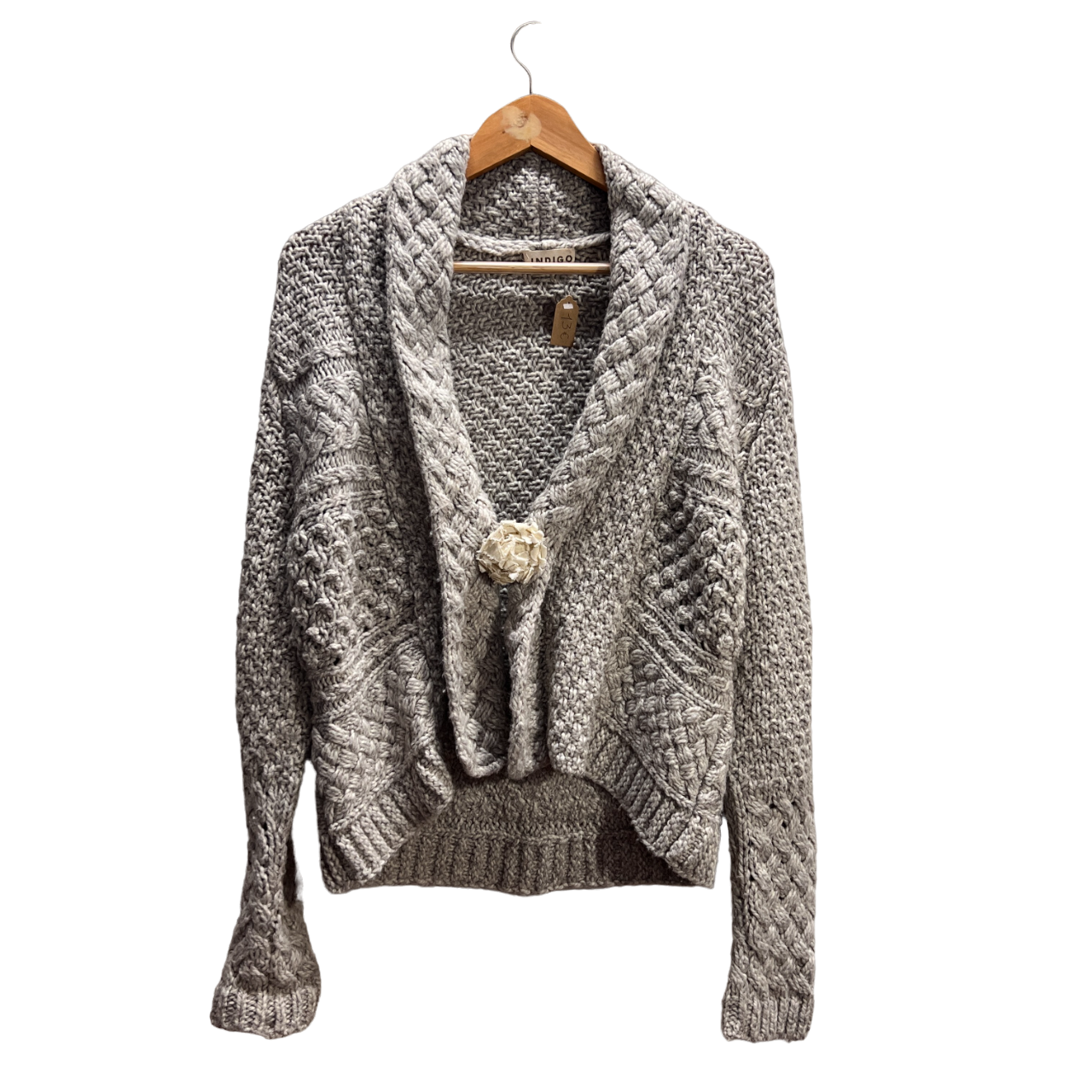 Cardigan misto lana con spilla in lino