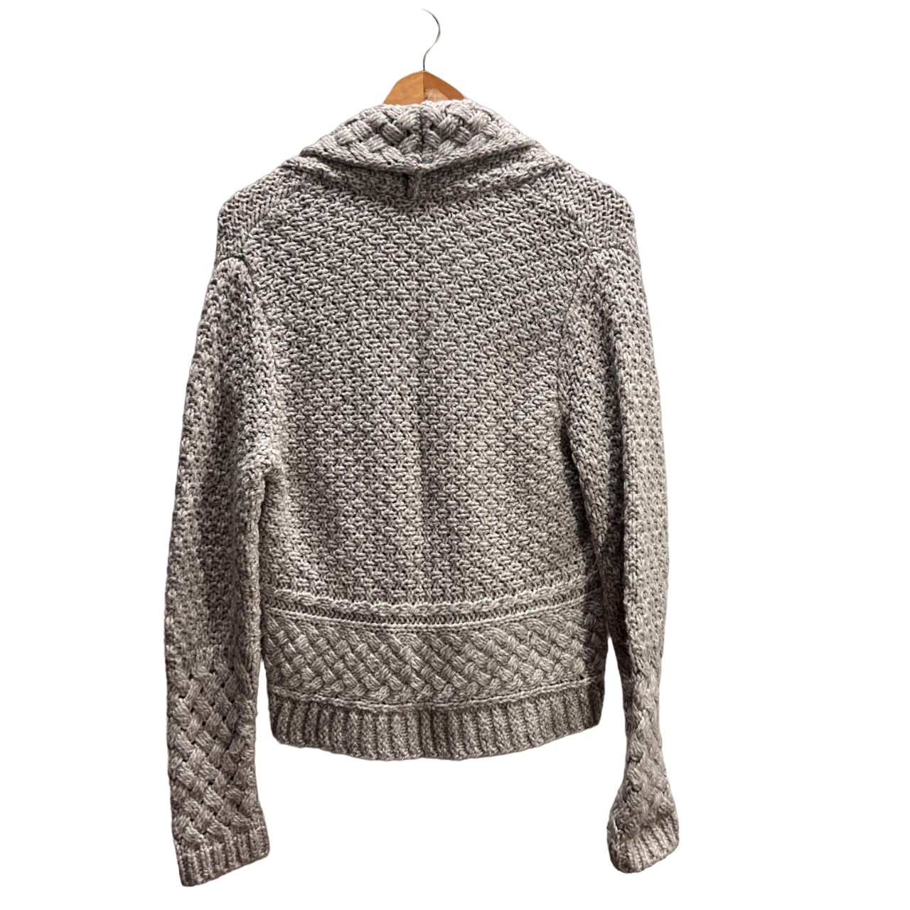 Cardigan misto lana con spilla in lino