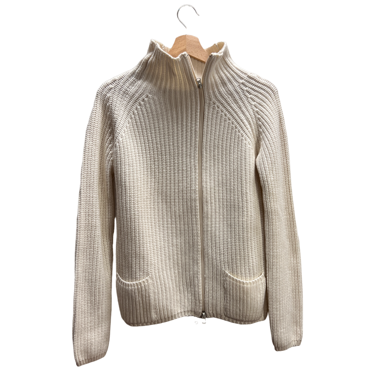 Felpa bianca con zip misto lana