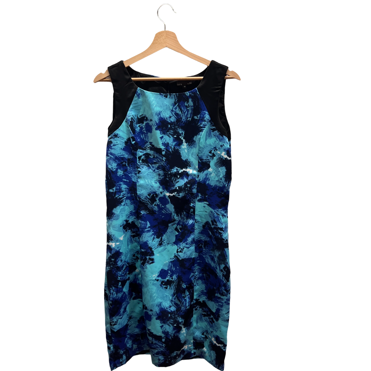 Vestito nero con fantasie blu
