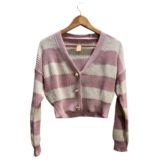 Cardigan corto bianco e rosa
