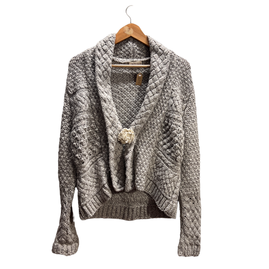 Cardigan misto lana con spilla in lino